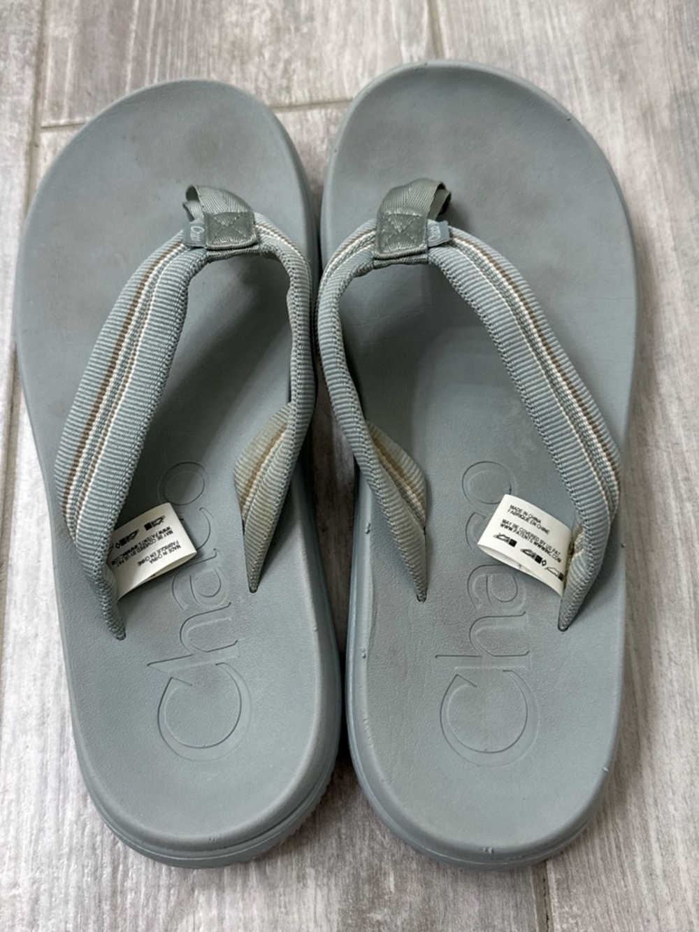 Chaco Pale Blue Striped-Trim Flip Thong Sandals